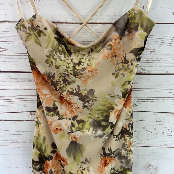 Windsor M Nude Floral Mesh Square Neck Strappy Back Mini Cocktail Dress - Picture 3 of 8